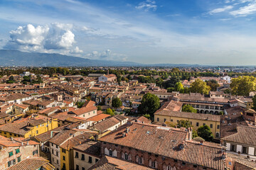 Wall Mural - lucca, italy. scenic aerial view of the medieval city