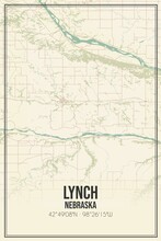 Retro US City Map Of Lynch, Nebraska. Vintage Street Map.