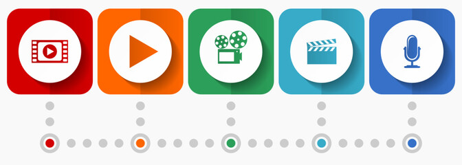 Leinwandbilder - Entertainment vector icons, video and cinema flat design web buttons collection, business concept infographic template