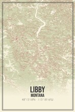 Retro US City Map Of Libby, Montana. Vintage Street Map.