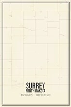 Retro US City Map Of Surrey, North Dakota. Vintage Street Map.