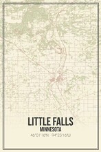 Retro US City Map Of Little Falls, Minnesota. Vintage Street Map.