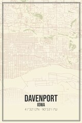 Wall Mural - Retro US city map of Davenport, Iowa. Vintage street map.