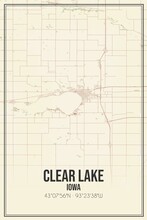 Retro US city map of Clear Lake, Iowa. Vintage street map.