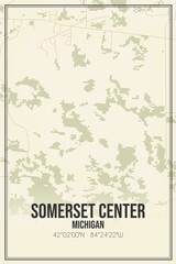 Retro US city map of Somerset Center, Michigan. Vintage street map.