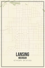 Retro US city map of Lansing, Michigan. Vintage street map.