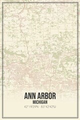 Retro US city map of Ann Arbor, Michigan. Vintage street map.