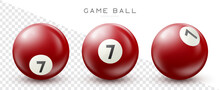 Billiard, Red Pool Ball With Number 7 Snooker Or Lottery Ball On Transparent Background Vector Illustration