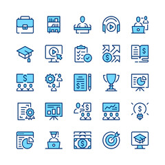 Business training line icons. Blue color. Vector line icons set