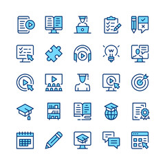 Wall Mural - Online learning line icons. Blue color. Vector line icons set