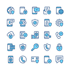 Wall Mural - mobile security line icons. blue color. vector line icons set