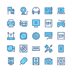 Wall Mural - Computer hardware line icons. Blue color. Vector line icons set