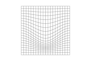 Wall Mural - distorted checkered grid. mesh warp texture. futuristic net with denting effect. geometric deformati
