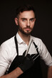 © Kobrinphoto - Manicur master man in working form with tools in hand. Nail photo content