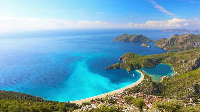 Fototapete - Oludeniz lagoon sea landscape view of beach, Turkey