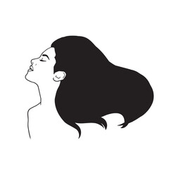 Stylized woman head silhouette for hair product logo or hair salon.