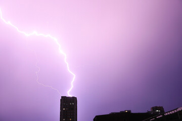 Wall Mural - dark sky with lightnings and heavy clouds during thunderstorm