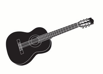 Poster - Black classic guitar icon.That is an acoustic stringed musical instrument. Vector Illustration isolated on white background.