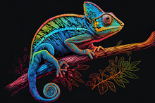 Neon Line Art With A Wild Chameleon's Flair