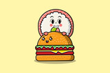 Fototapeta  - Cute Rice sushi rolls sashimi cartoon character hiding in burger illustration in flat modern design