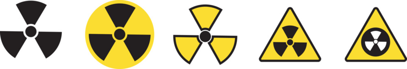 Wall Mural - Set of radiation hazard signs. Radiation, round and triangular signs. Radioactive threat alert. Radiation area.