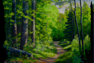 Wall Mural - Oil painting of the back woods countryside