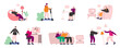 © VectorBum - Modern senior people with gadgets. Persons use laptops, scooters or mobile phones. Progressive devices in hands. Grandma web chatting. Grandpa with VR glasses. Vector grandparents set