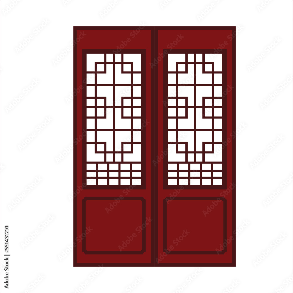 chinese traditional door and windows icon illustration line art vector ...