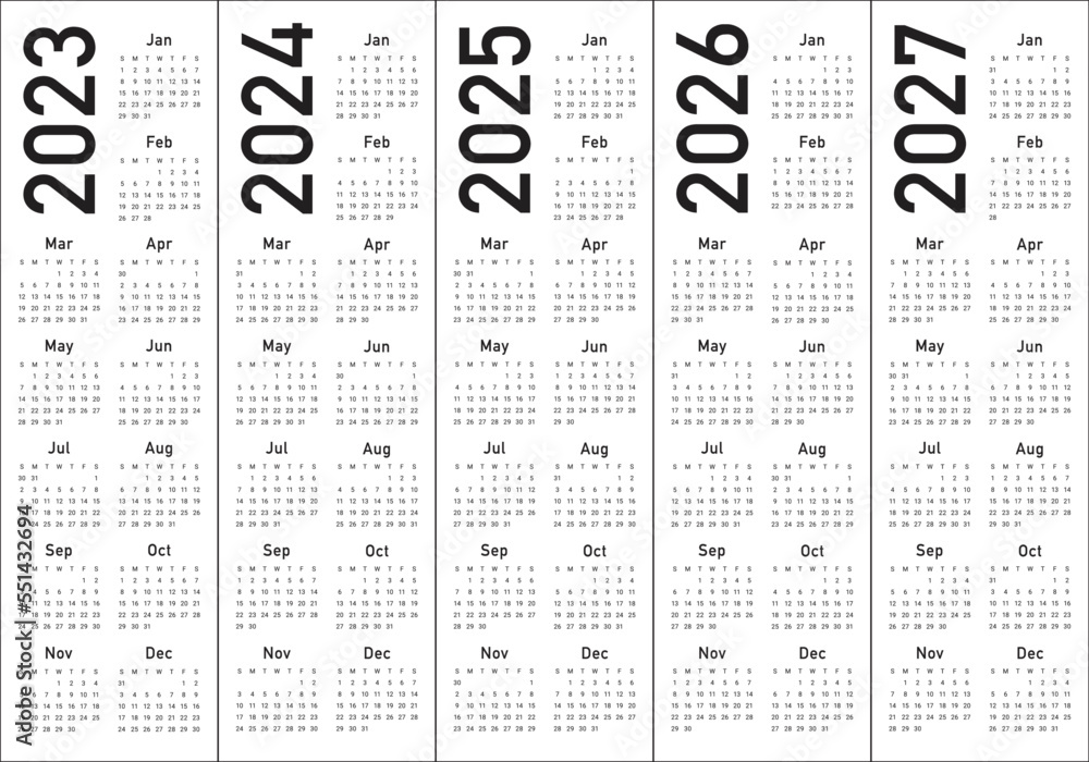2023 2024 2025 2026 2027 calendar year vector design template, simple and clean design Stock Vector | Adobe Stock 2023-2024-2025-2026-2027-calendar-year-vector-design-template-simple-and-clean-design-stock-vector-adobe-stock