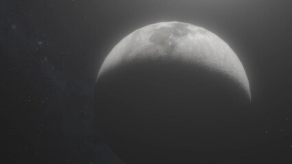 Wall Mural - Rotating Moon Shot as Camera Moves Around with Stars Background - CGI Animation 4K