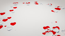White And Red Valentine's Day Wallpaper With Cut-out Love Hearts. Paper Heart Background With Copy Space. 