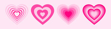 Vector Set Tunnel Romantic Hearts In Pink Colors. Retro Background In Style 70s, 80s. Concentric Hearts Isolated Icons