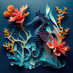 Wall Mural - Paper Cut Design of Colorful Underwater World. Generative AI