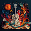 Guitar Centered in Abstract paper Scene Design