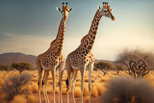 Safari Photo Of Two Adorable And Towering Giraffes In South Africa