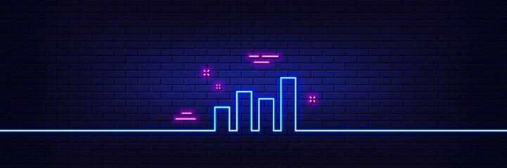 Neon light glow effect. Histogram Column chart line icon. Financial graph sign. Stock exchange symbol. Business investment. 3d line neon glow icon. Brick wall banner. Report diagram outline. Vector