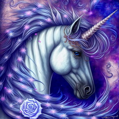 Wall Mural - Fantasy unicorn in flowers illustration