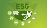 Fototapeta Pokój dzieciecy - Banner ESG - Environment, Society and Governance with icons in infographic concepts solving environmental, social and management problems with icons vector