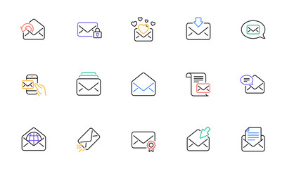 Mail message line icons. Newsletter, E-mail, Correspondence. Communication linear icon set. Bicolor outline web elements. Vector