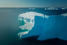 Aerial Overview Of Greenland Icefjord And Icebergs, Illulissat