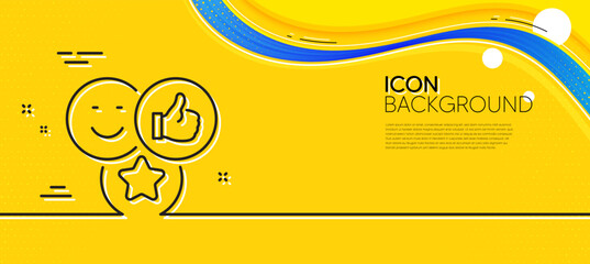 Social media likes line icon. Abstract yellow background. Thumbs up sign. Positive smile feedback symbol. Minimal like line icon. Wave banner concept. Vector