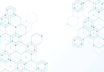 Abstract hexagonal molecular structures in technology background and science style. Medical design. Vector illustration