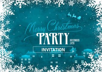 Wall Mural - Christmas party template vector illustration ( snow crystal frame )