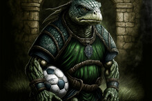Turtle The Football Player Gothic Style, Creative Digital Painting, 3D Illustration