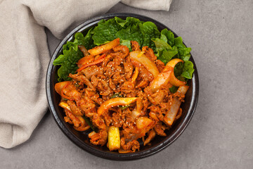 Wall Mural - Stir-fried pork, Korean food, pork, cooking, meat, vegetables, meat, meals, food, green onions, bulgogi, pork, duruchigi, stir-fried pork,