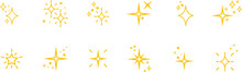 Set Of Sparkles Star Icons.Christmas Star Icon.Star Png.Bright Firework.Light Icon Set.Flash,shine Sparkle Icon,glare,blink Star.Golden And Yellow Star Icons Isolated On White Background.