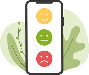 Wall Mural - feedback emotion scale on phone. reviews with good and bad rating. feedback in the form of emotions.