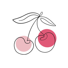 Wall Mural - cherry one line organic drawing, berry logo design