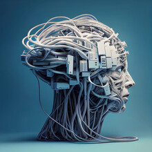 human head made of cables and wires