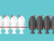 Different birds groups looking in opposite directions. Opposition, difference, struggle, conflict, prejudice and hate concept. Flat design. EPS 8 vector illustration, no transparency, no gradients